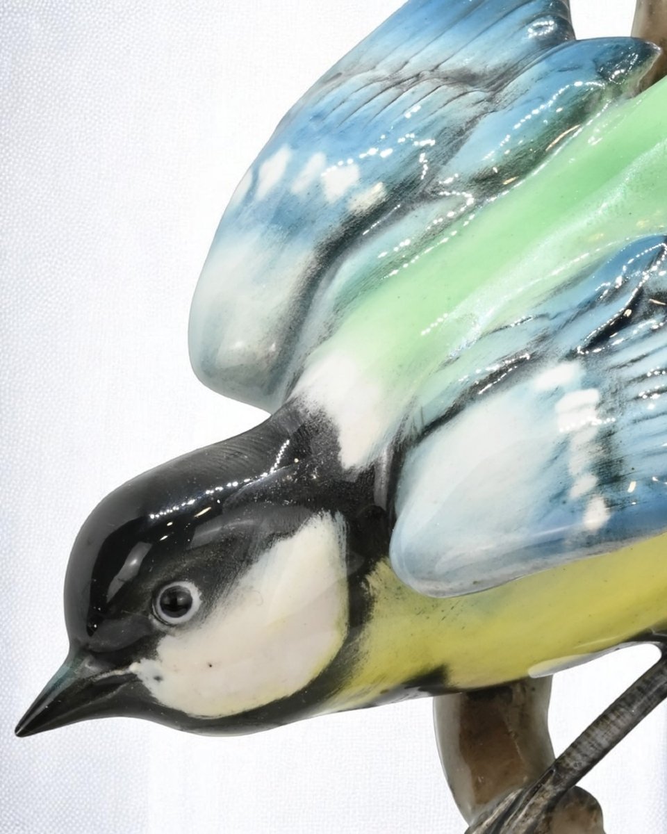 Pair Of Birds On A Branch, Polychrome Porcelain - Italy, 1940s-photo-2